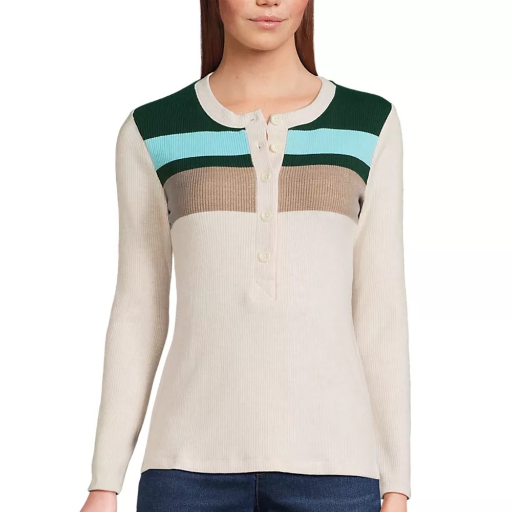 Lands' End Women's Long Sleeve Cozy Rib Henley Top
